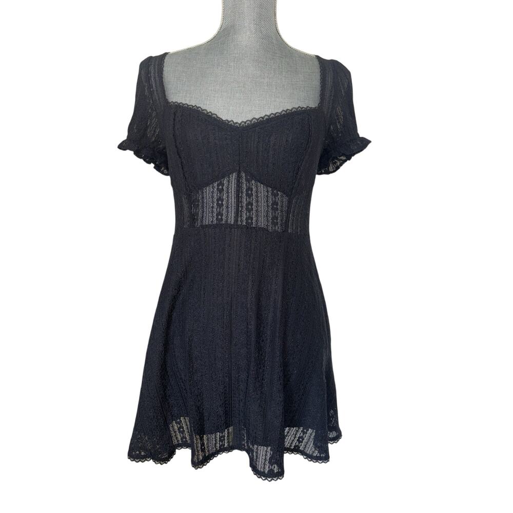 Urban Outfitters Sheer Black Lace Babydoll Mini Dress Gothic Medium Vampy